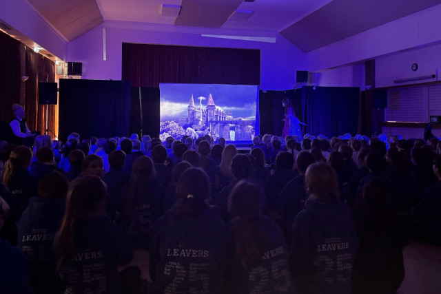 Uplyme Village Hall main hall showtime Uplyme Village Hall set up for showtime