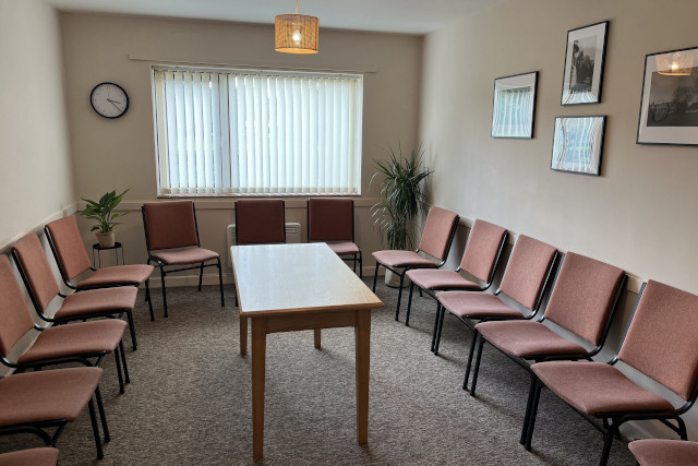 Uplyme Village Hall's meeting room with table far end