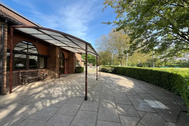 Uplyme Village Hall's outdoor patio area