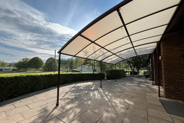 Uplyme Village Hall outside covered area Uplyme Village Hall's outside covered area